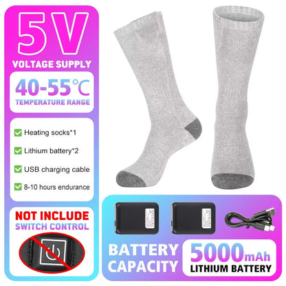 65℃ Heated Socks Winter Warmth 4000Mah USB Rechargeable Heating Socks Outdoor Ski Heated Boots Snowmobile Skiing Sock