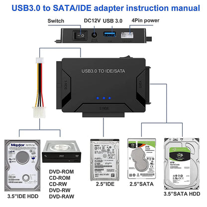 USB 3.0 to SATA IDE Hard Disk Adapter Converter Cable for 3.5 2.5 Inch HDD/SSD CD DVD ROM CD-RW 3 in 1 IDE SATA Adapter