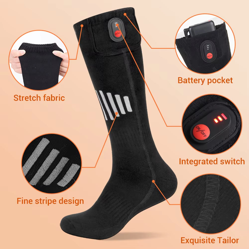 65℃ Heated Socks Winter Warmth 4000Mah USB Rechargeable Heating Socks Outdoor Ski Heated Boots Snowmobile Skiing Sock