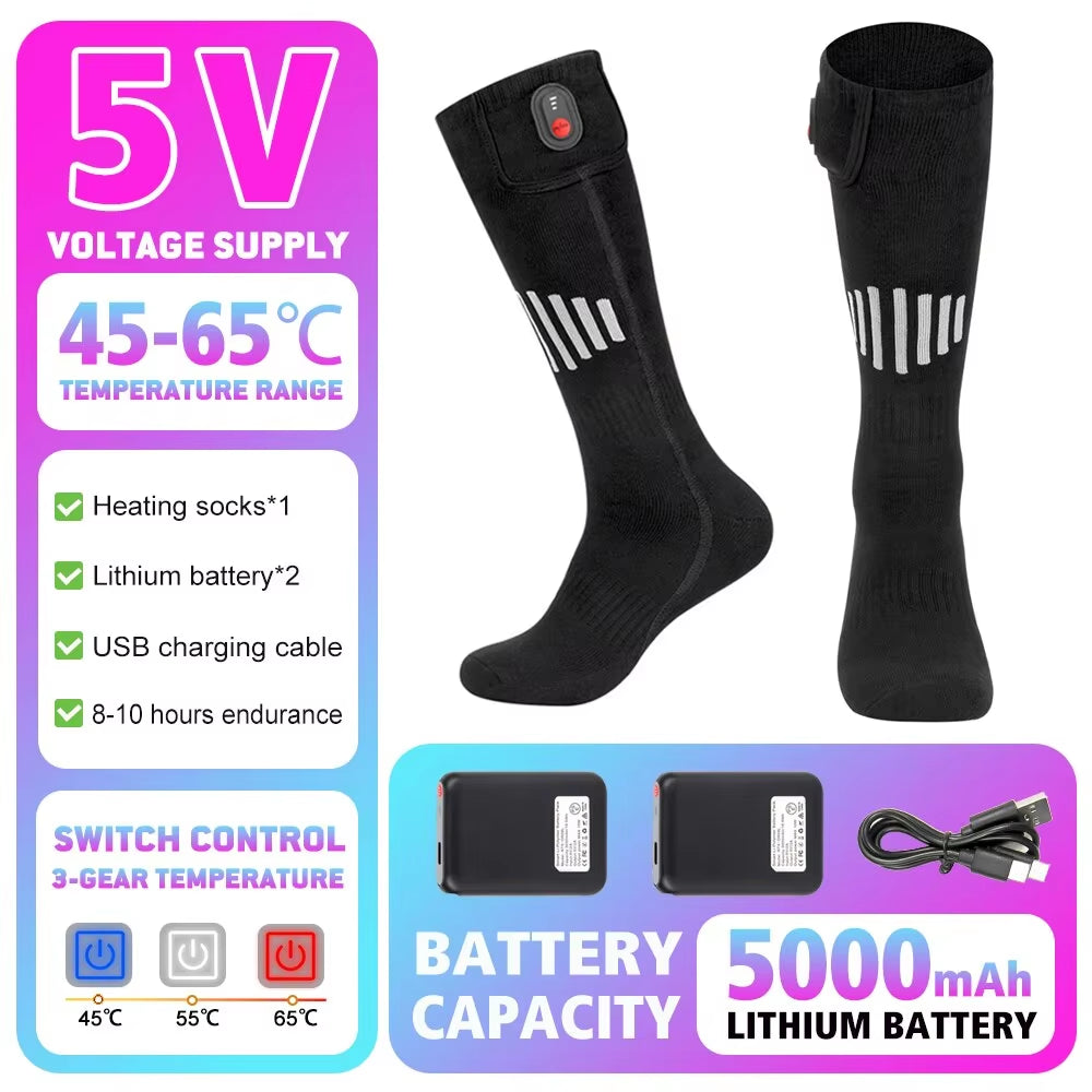 65℃ Heated Socks Winter Warmth 4000Mah USB Rechargeable Heating Socks Outdoor Ski Heated Boots Snowmobile Skiing Sock