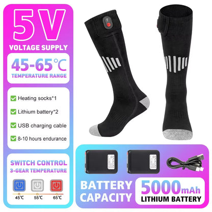 65℃ Heated Socks Winter Warmth 4000Mah USB Rechargeable Heating Socks Outdoor Ski Heated Boots Snowmobile Skiing Sock