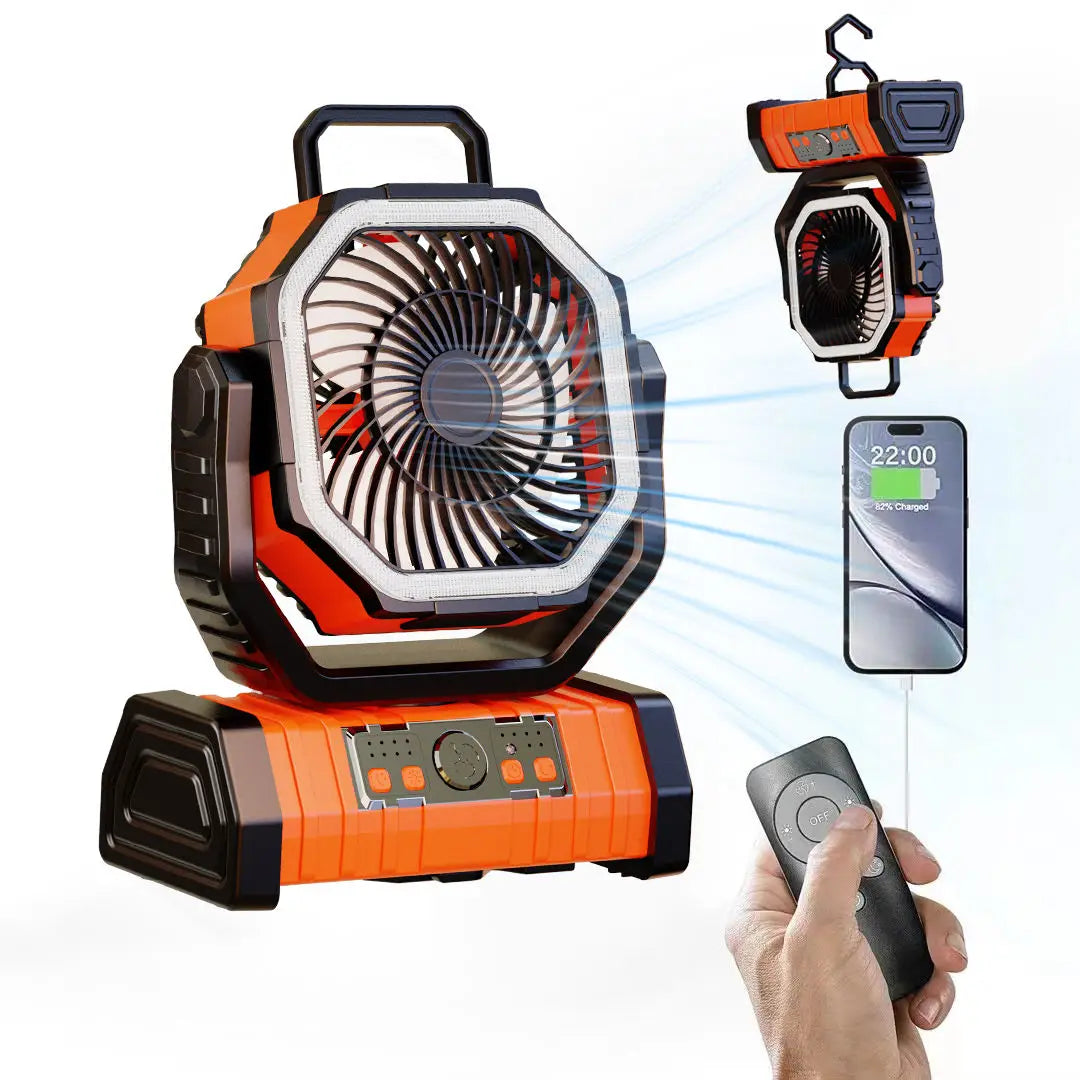 20000Mah Battery Operated Fan, Portable Rechargeable Desk/Camping Fan with LED Light and Hook, Outdoor Fan for Tent Car Trip