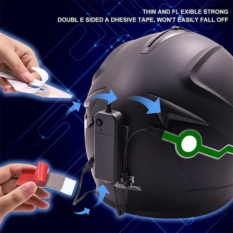 New Motorcycle Helmet LED Warning Lights Night Riding Helmet Motor Cold Light Strip EL Waterproof Sticker 4 Flashing Accessories