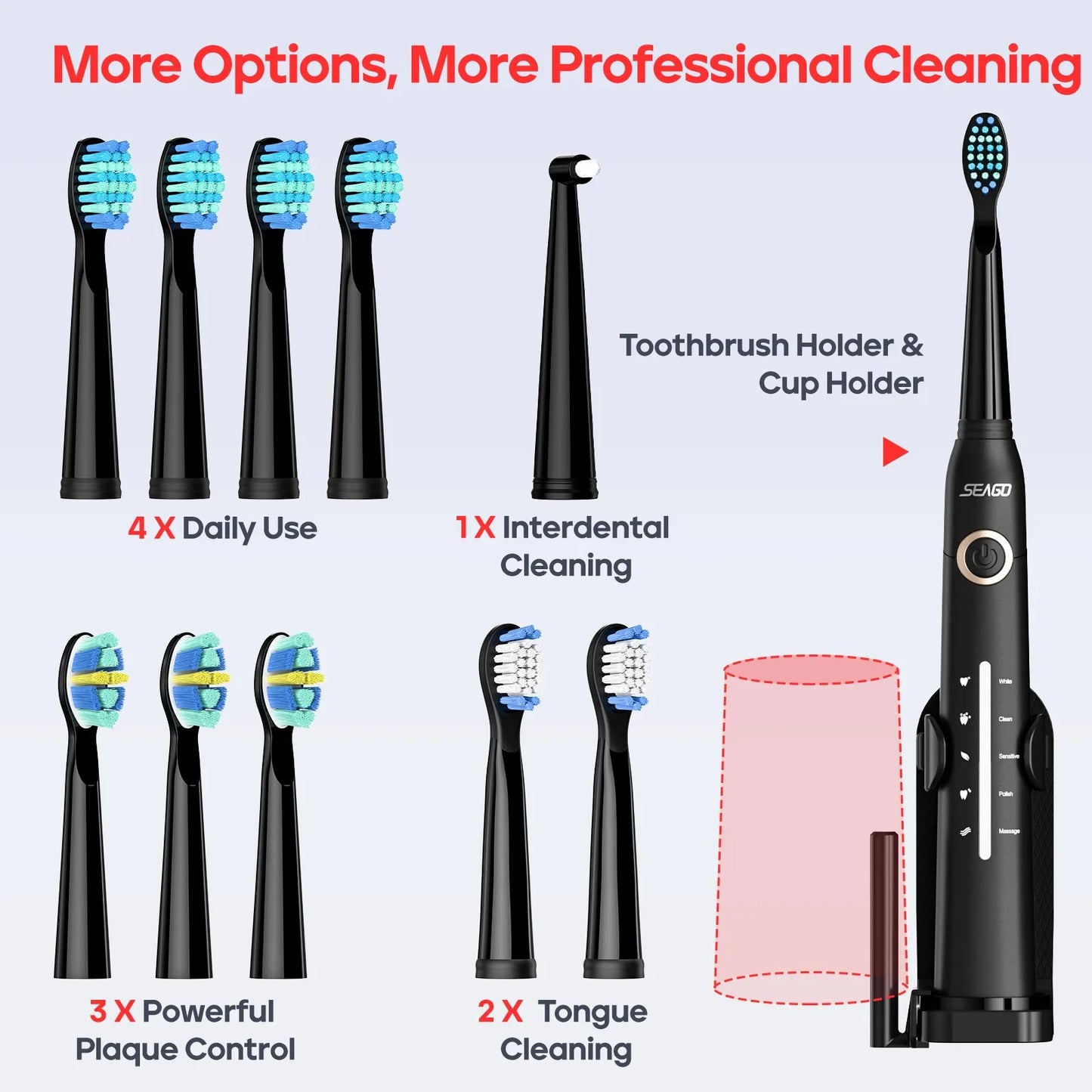 Sonic Electric Toothbrush Tooth Brush USB Rechargeable Adult Ultrasonic Teeth Cleaning 10 Replacement Toothbrush Heads